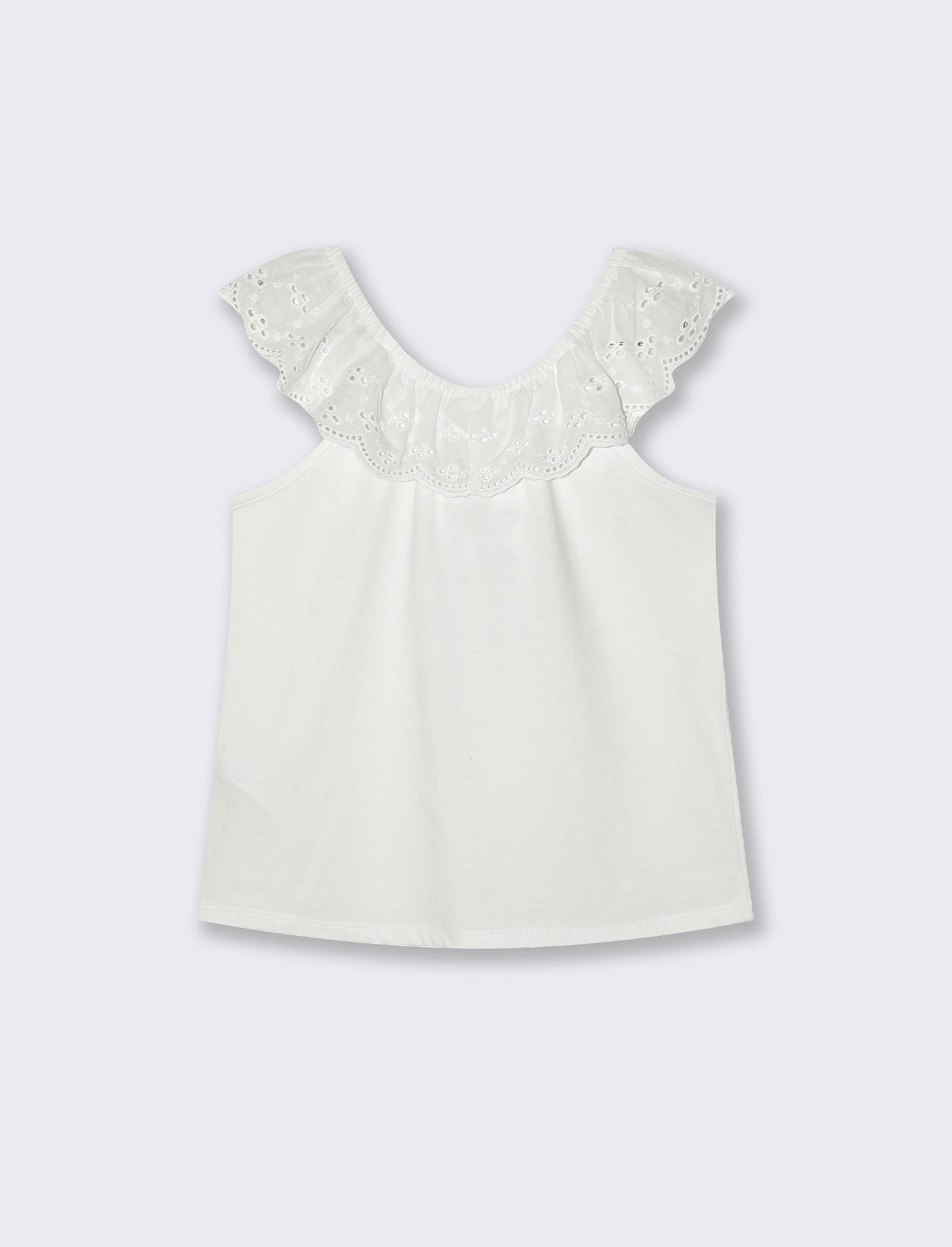 Top in jersey con rouches ricamate - Bianco