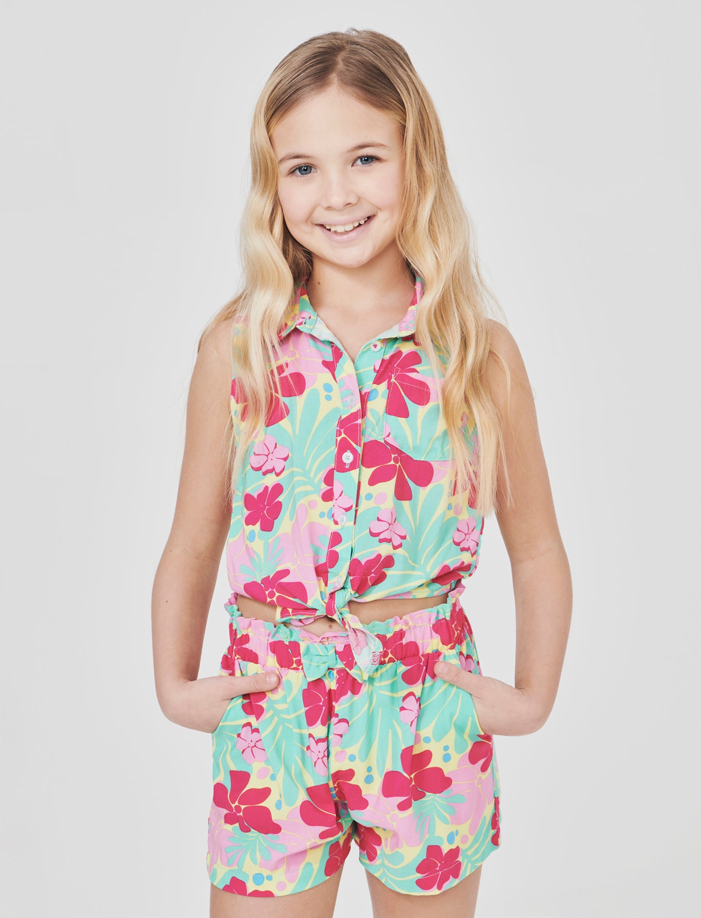 Camicia estiva bambina con fiocco e stampa - Fantasia