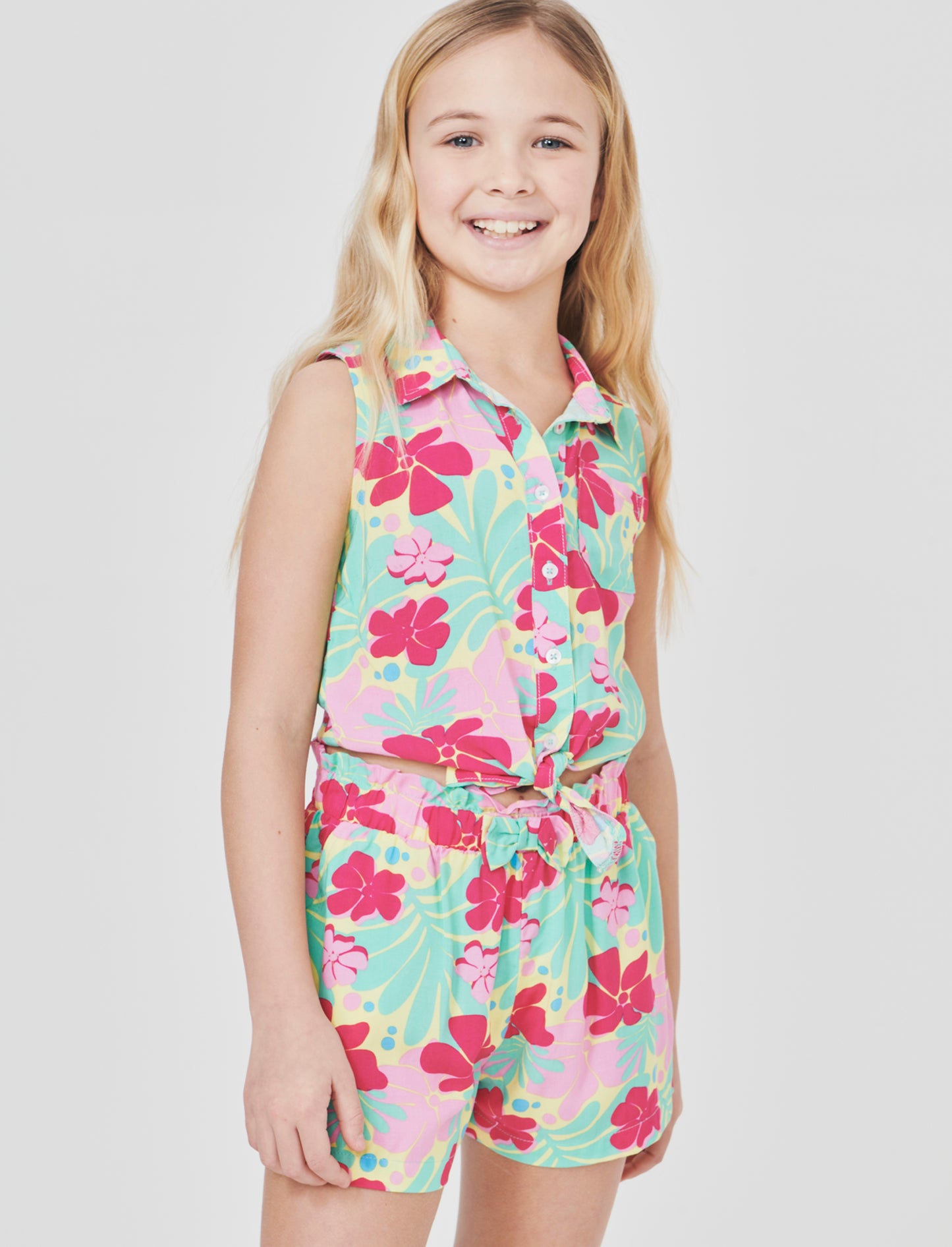 Camicia estiva bambina con fiocco e stampa - Fantasia