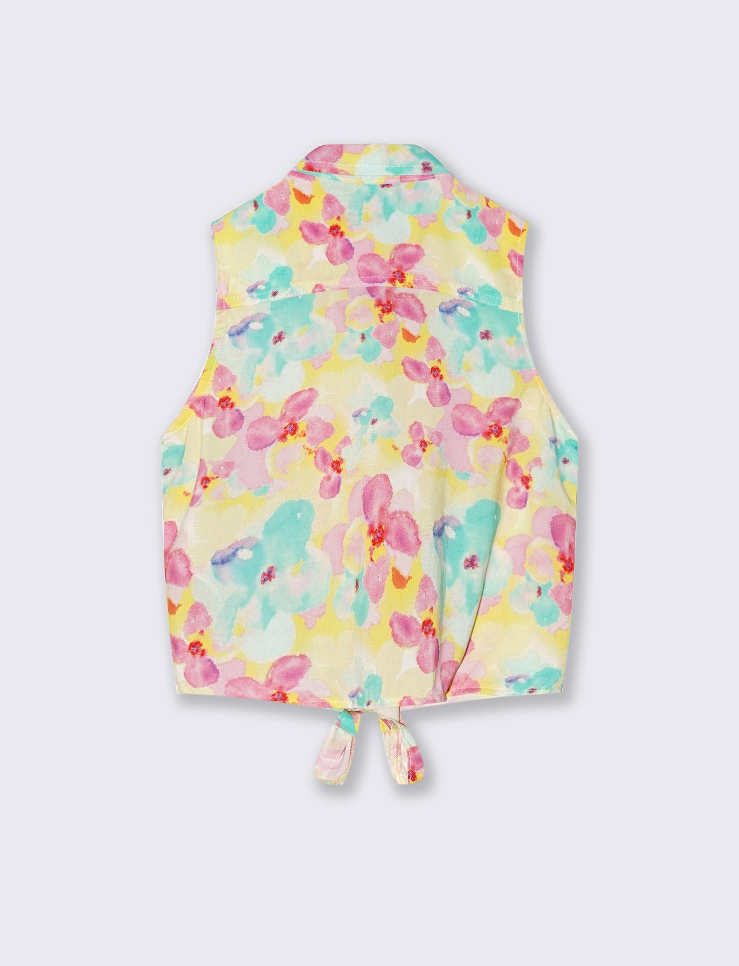 Camicia estiva bambina con fiocco e stampa - Giallo