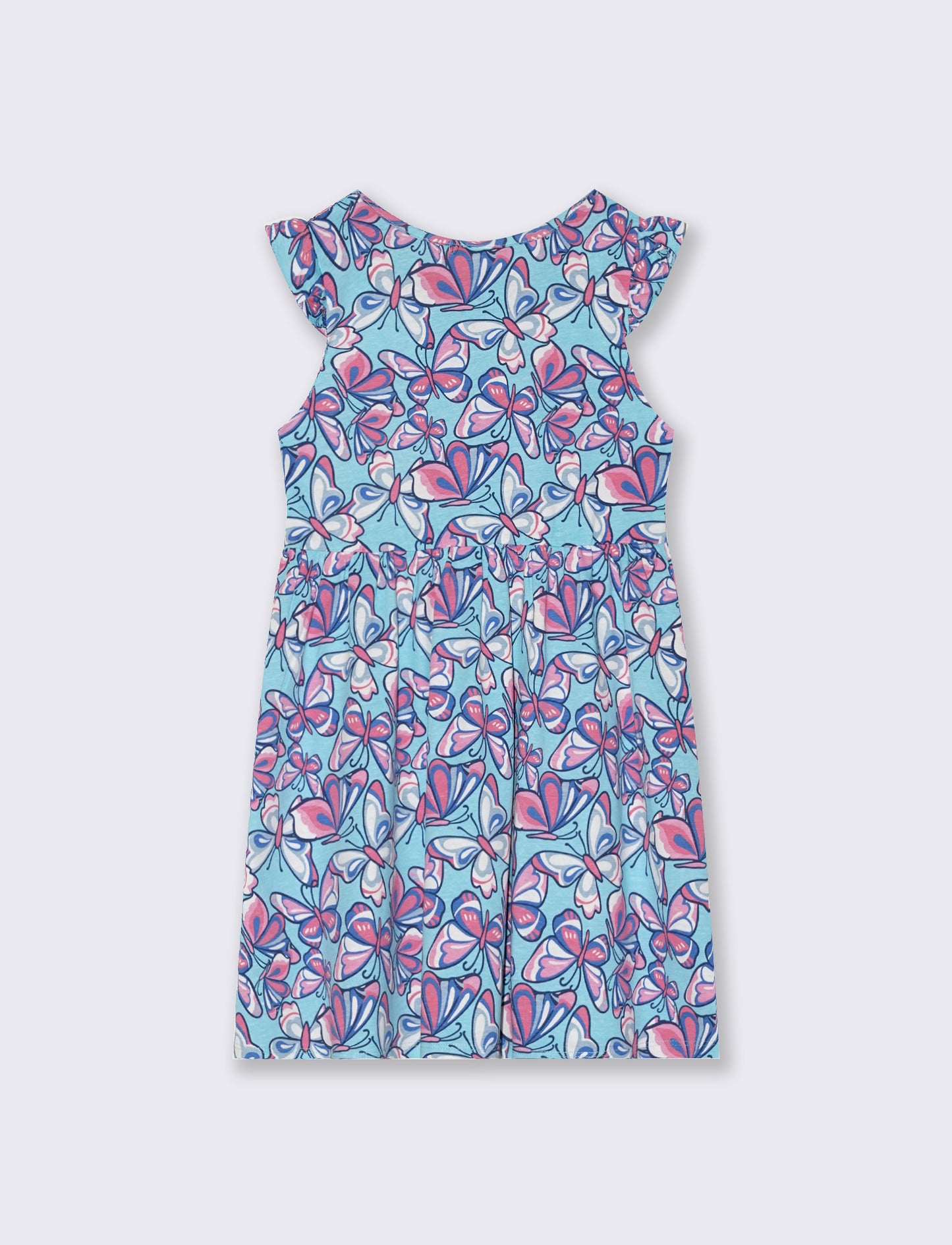 Abito con stampe e giromanica con volant - Azzurro