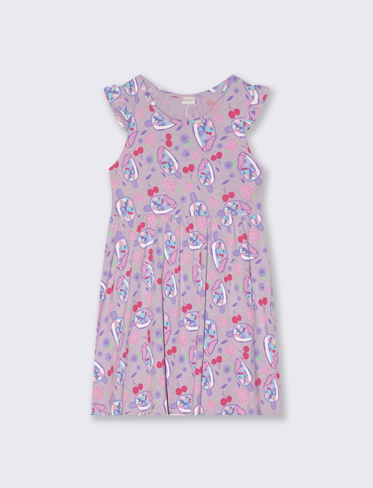 Abito con stampe e giromanica con volant - Lilla