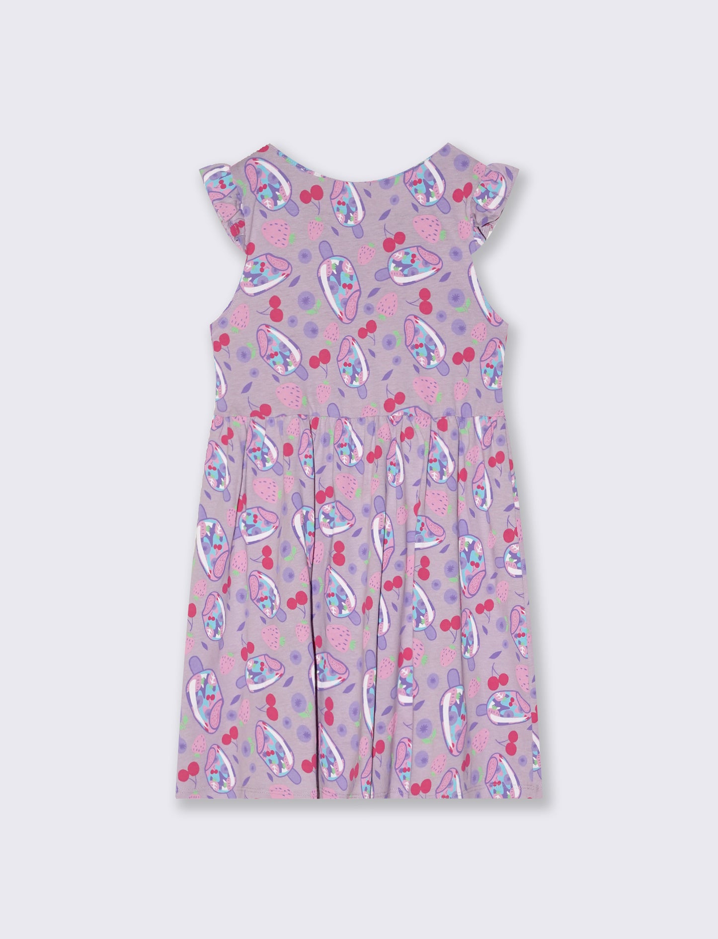 Abito con stampe e giromanica con volant - Lilla