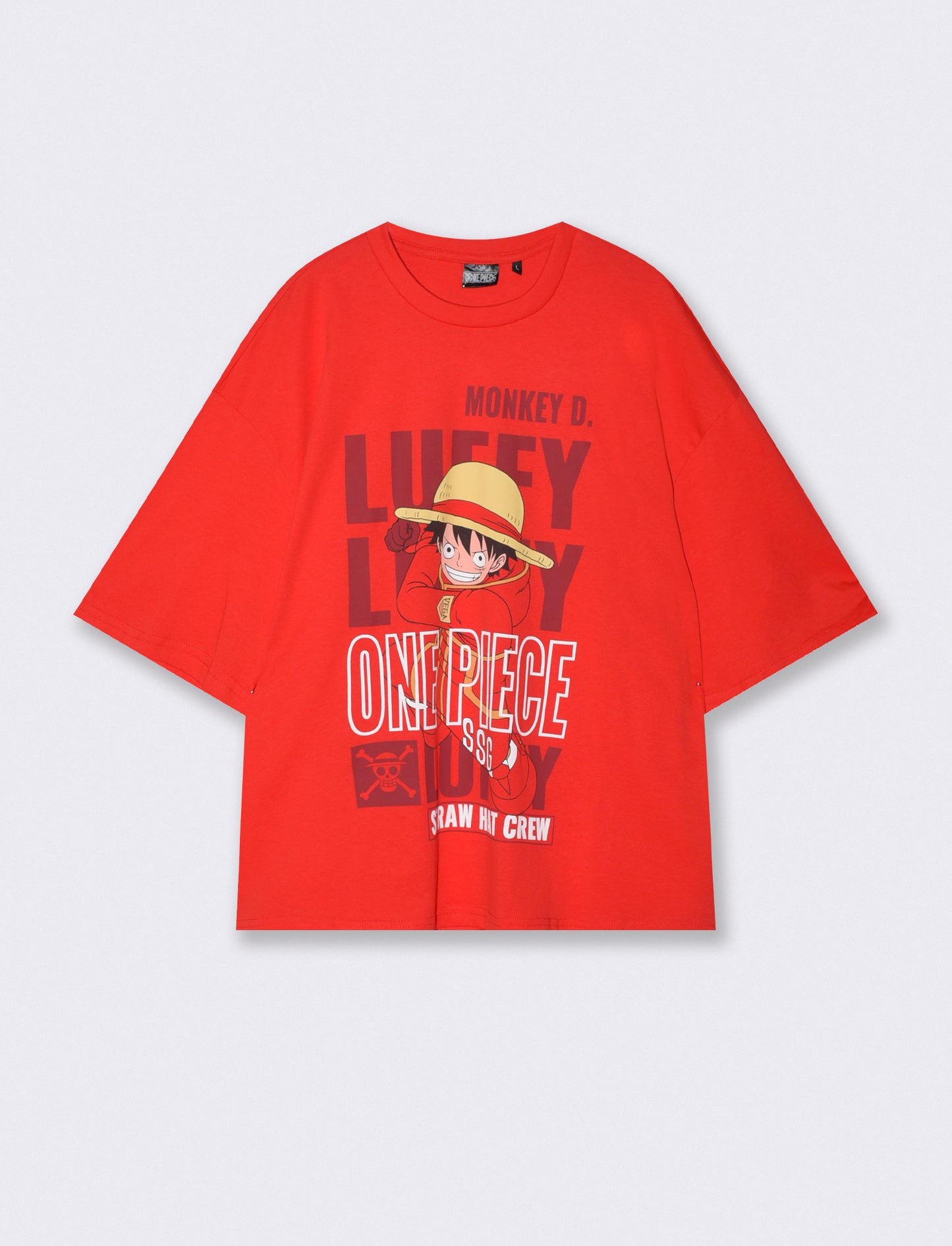 One Piece Cotton Crew Neck T-Shirt - Red