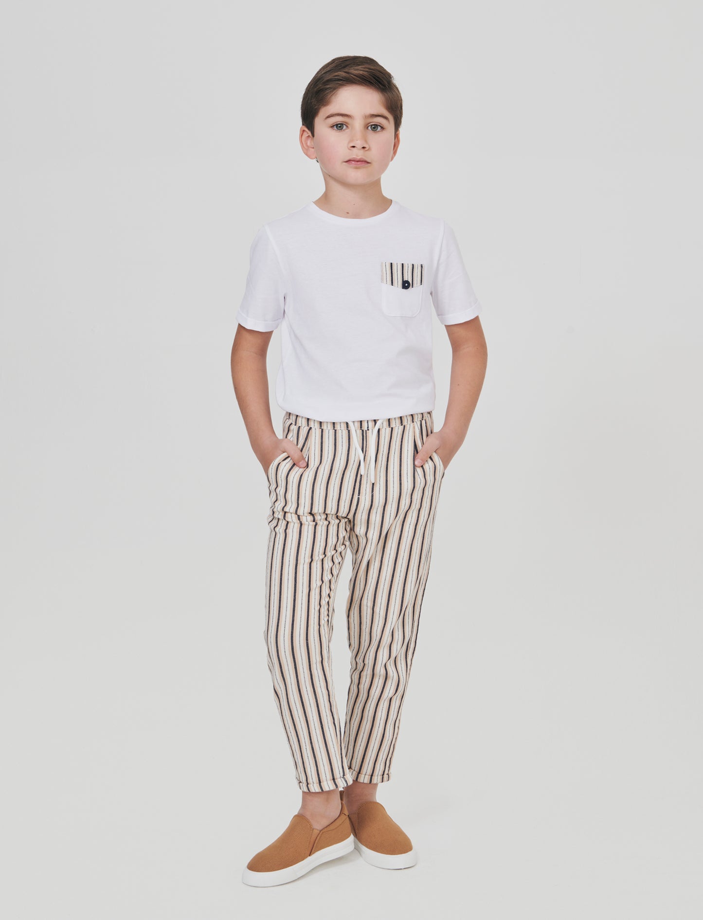 Pantaloni in cotone a righe con elastico - Righe