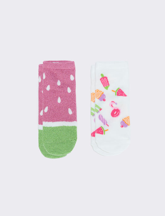 Calzini sneakers 2 paia bambina - Fuxia