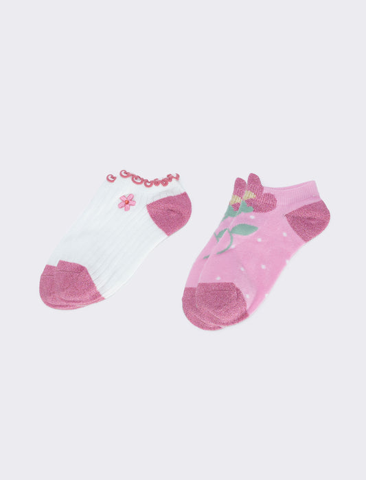 Bipack calzini sneakers fiori - Rosa
