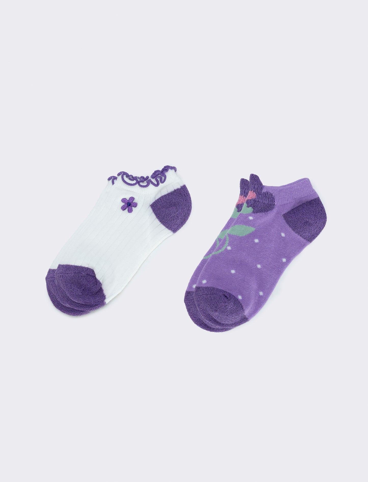 Bipack calzini sneakers fiori - Lilla