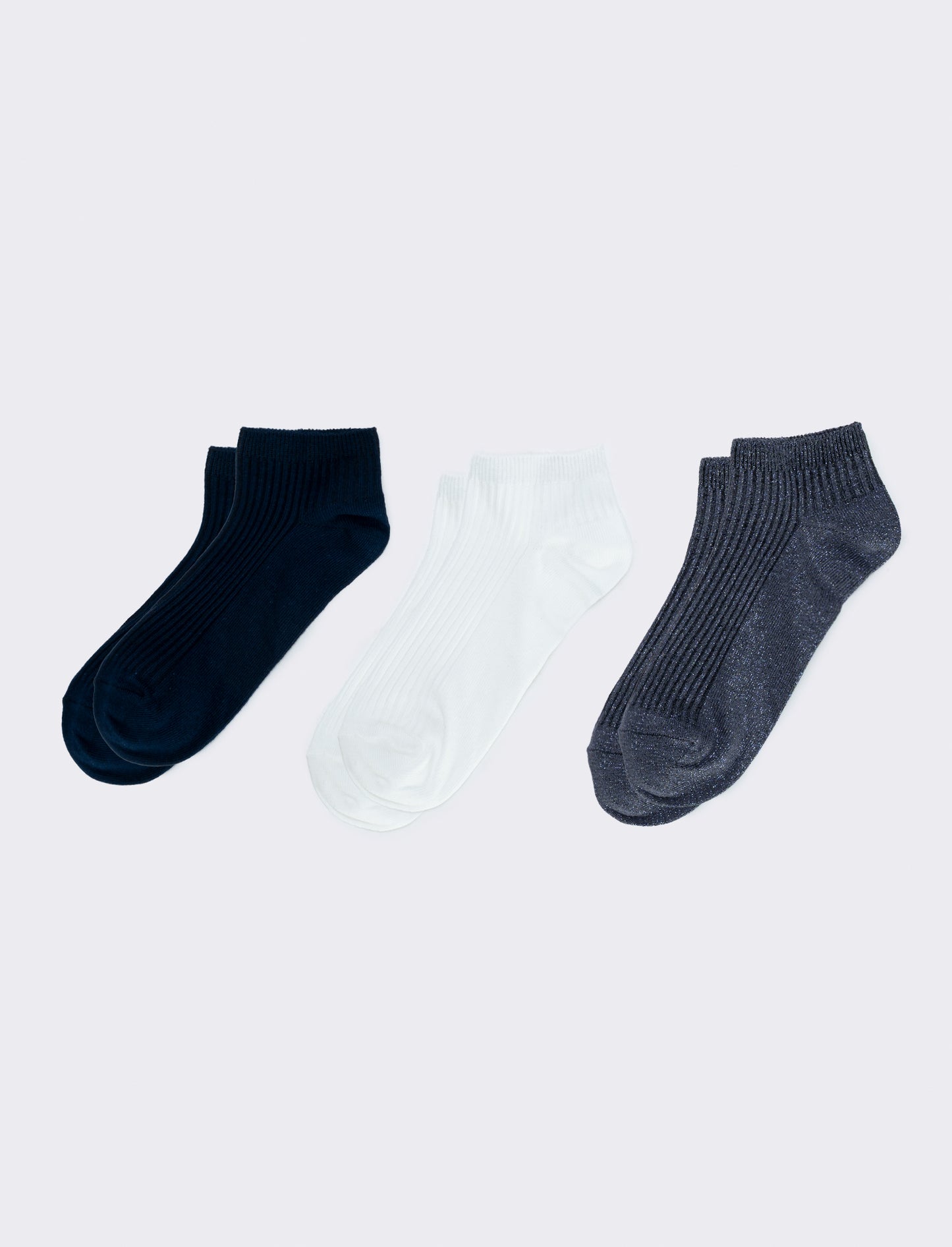 Tripack calzini lurex e costine - Denim