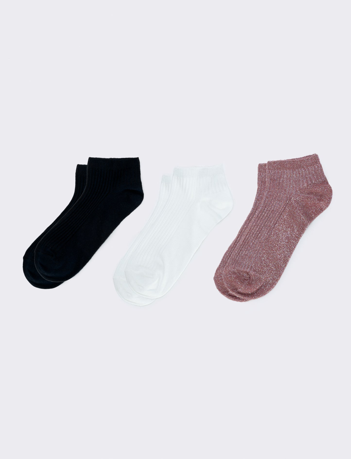 Tripack calzini lurex e costine - Nero