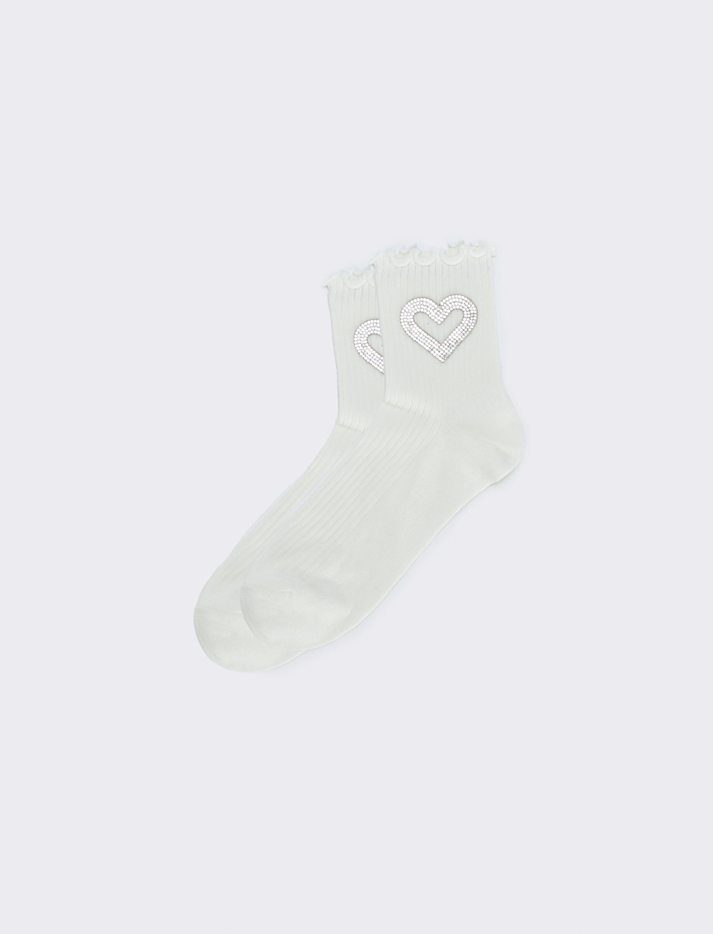 Calzino cuore con strass - Bianco