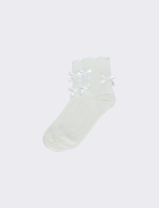 Socks with bows for elegant women - White