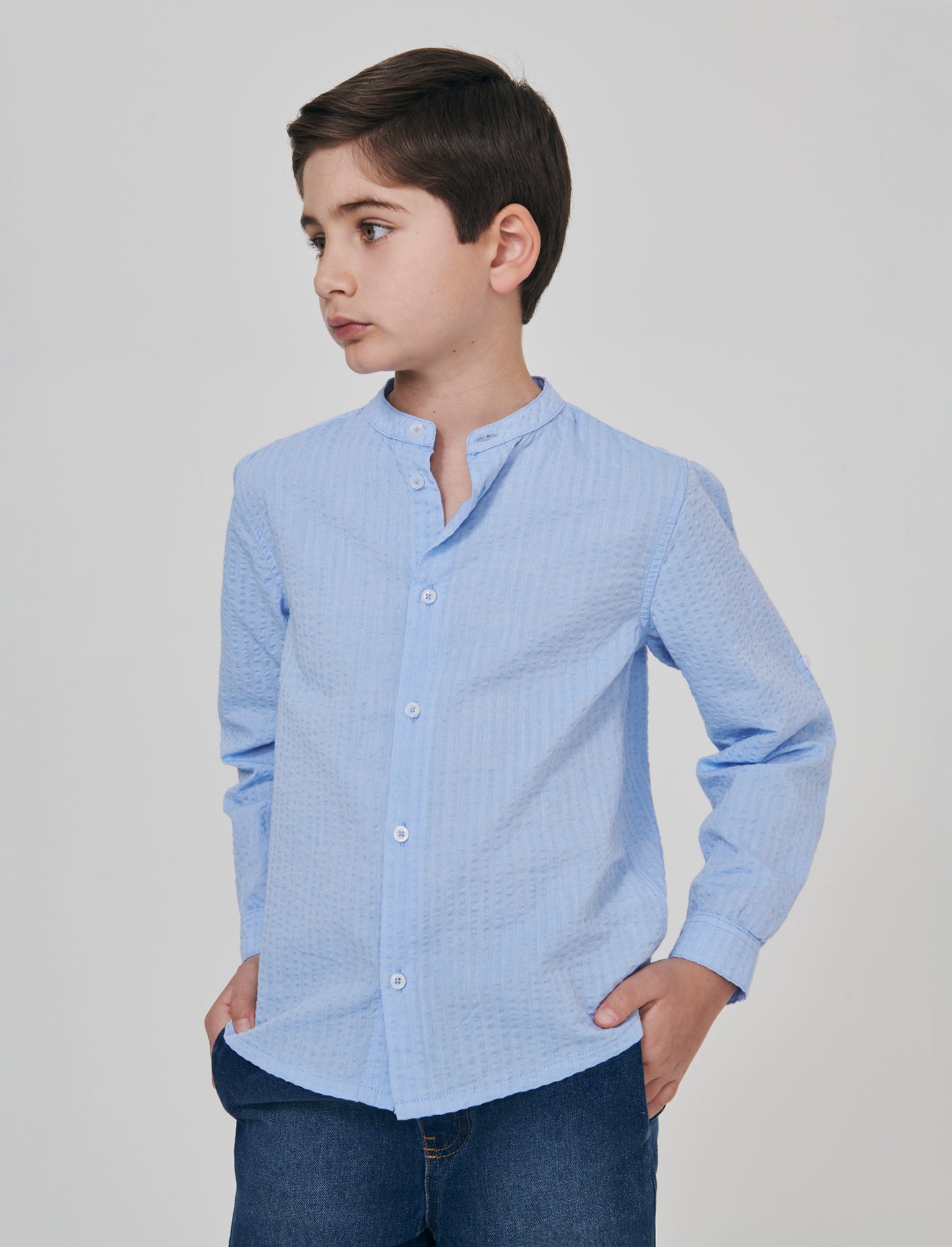 Elegant and Casual Crinkled Cotton Shirt - Sky blue