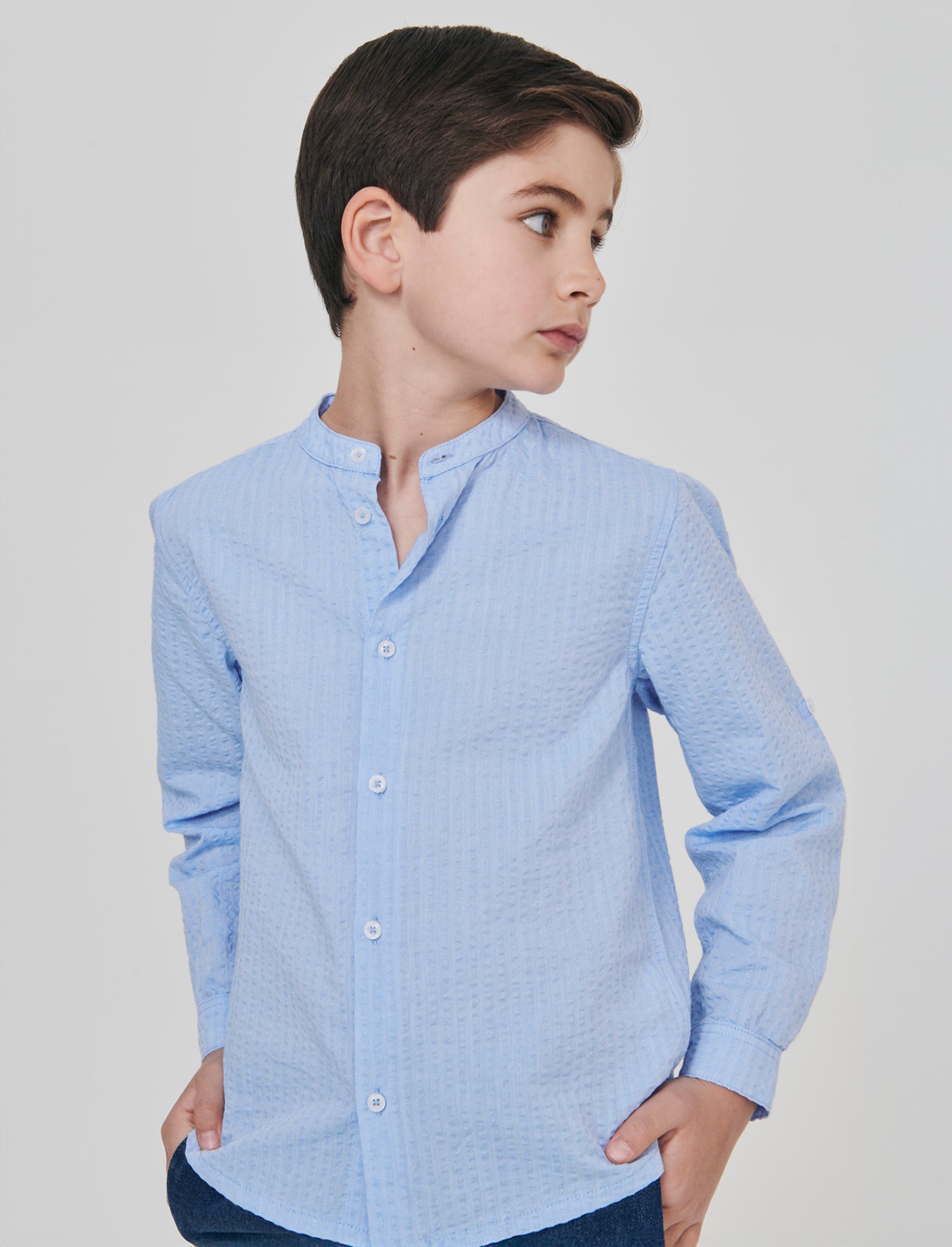 Elegant and Casual Crinkled Cotton Shirt - Sky blue