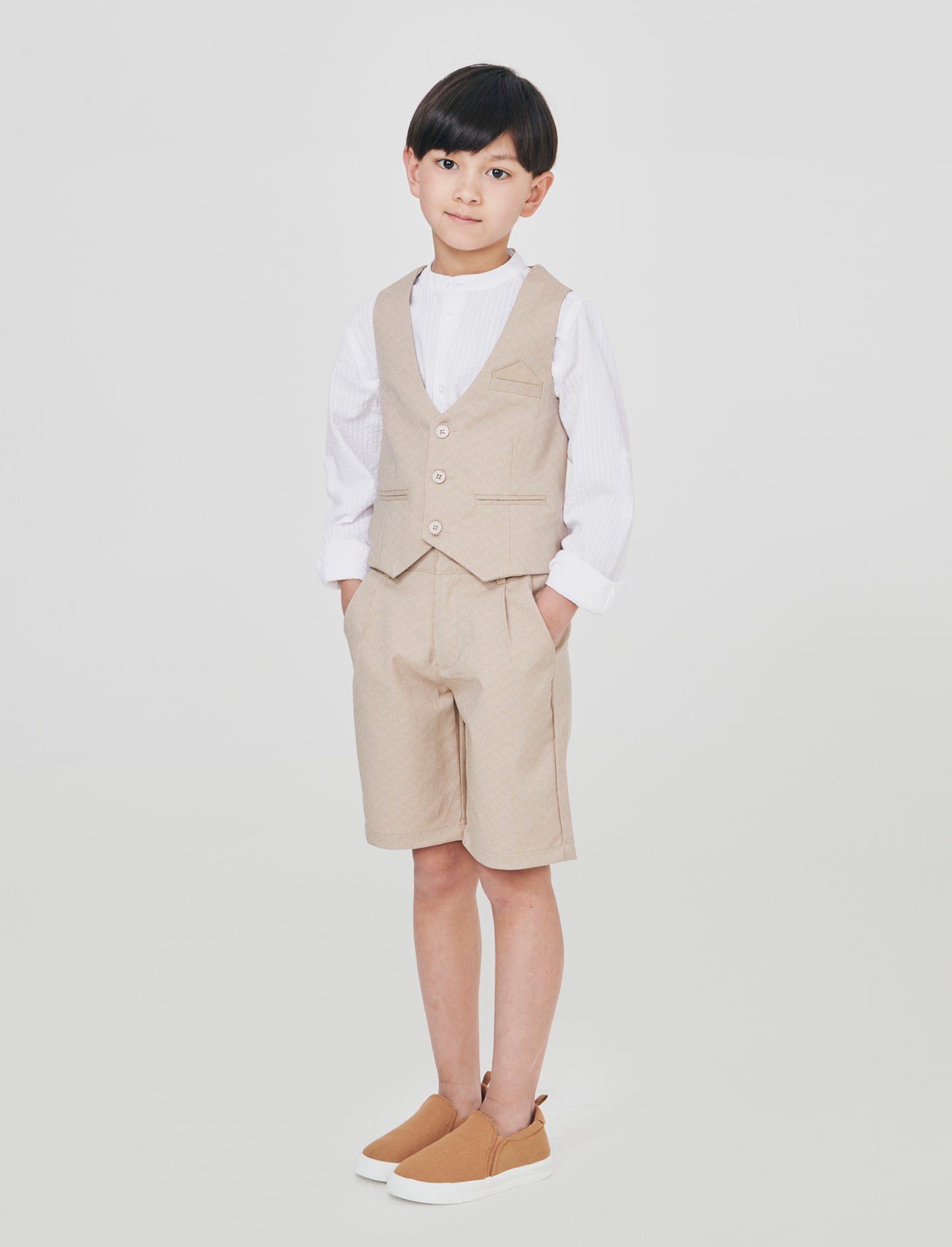 Houndstooth Fabric Bermuda Shorts - Beige