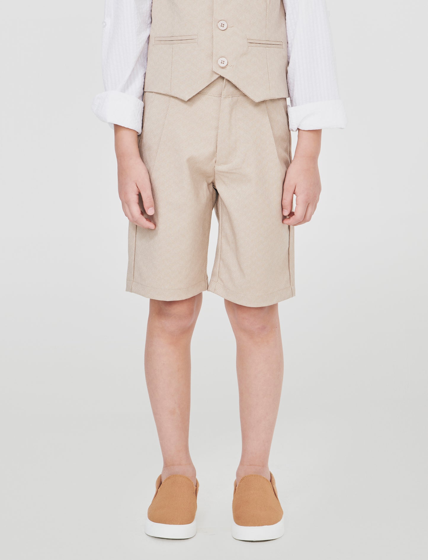 Houndstooth Fabric Bermuda Shorts - Beige