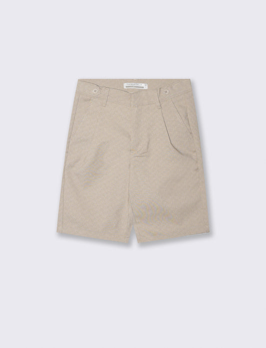 Houndstooth Fabric Bermuda Shorts - Beige