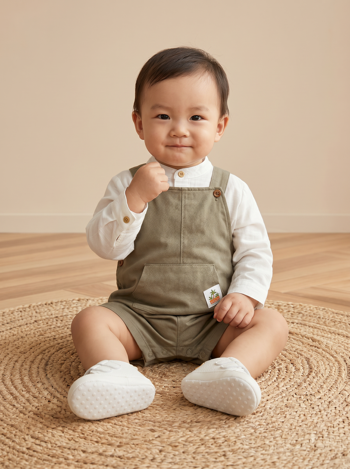 Short sports sweatshirt overalls with pocket - Beige