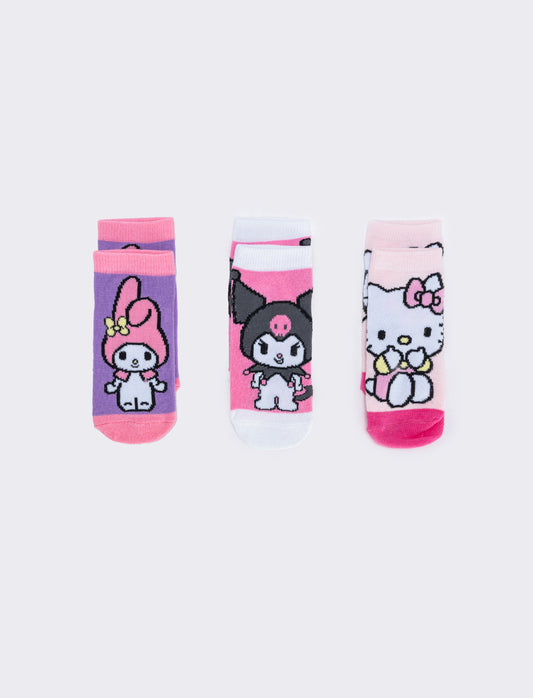 Tris calzini bambina stich hello kitty - Fuxia