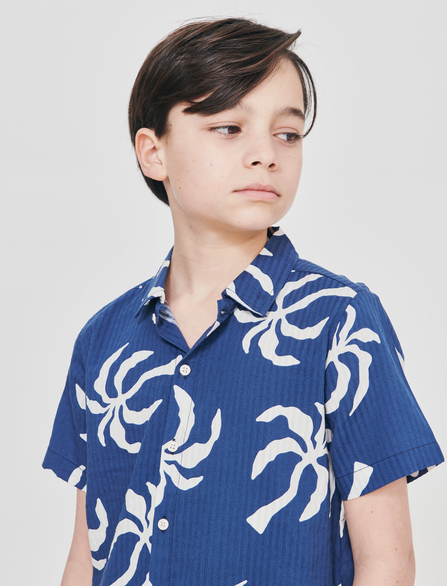 Short Sleeve Printed Cotton Shirt - Blue