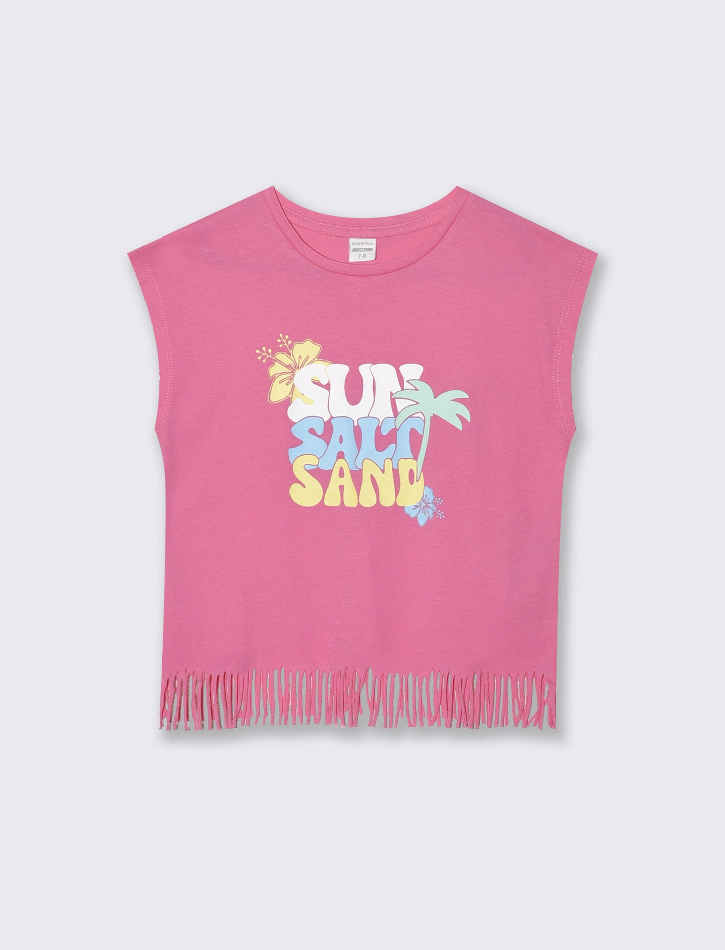 Fringe T-shirt with Colorful Prints - Pink