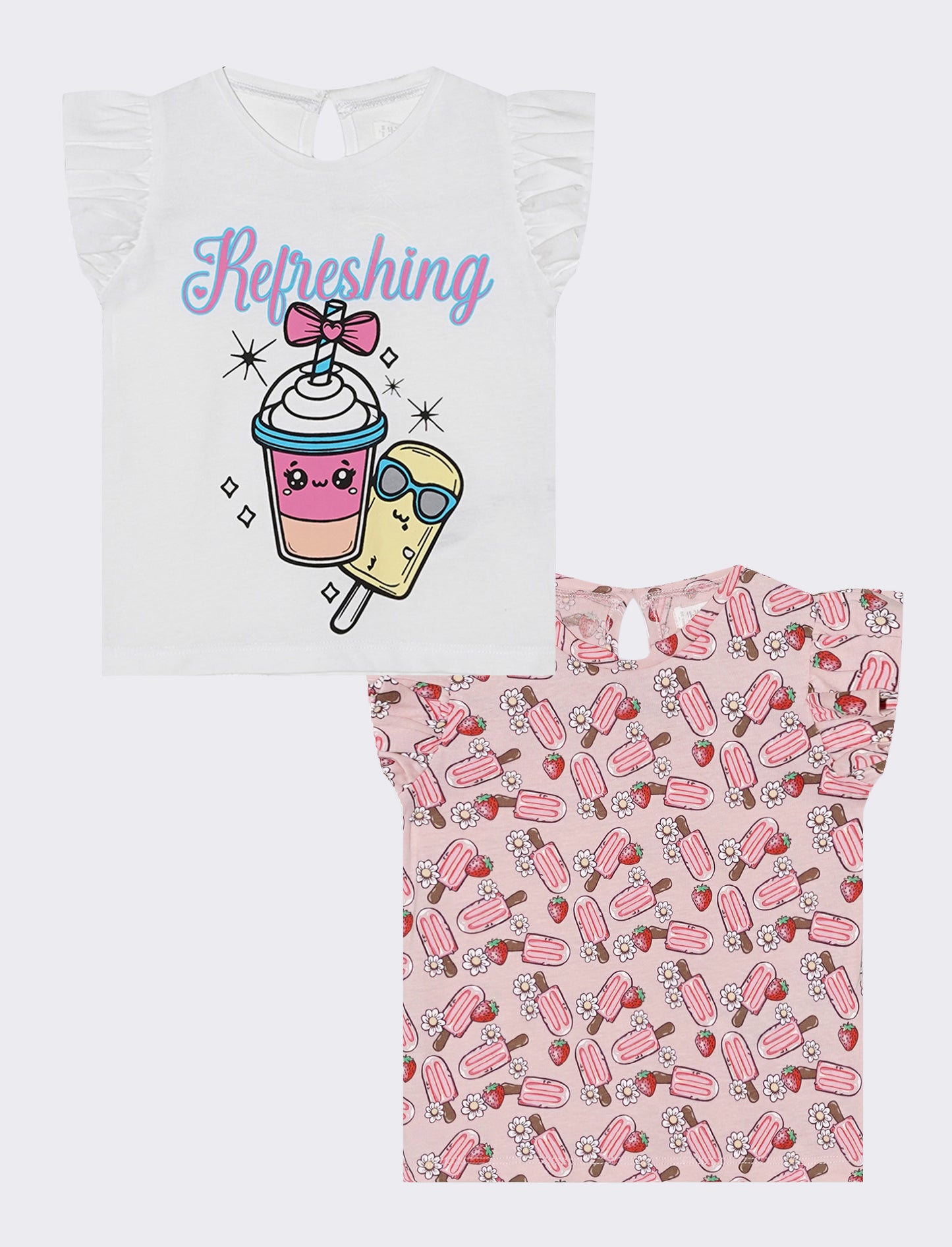 Set of T-shirt with ruffles and print - White