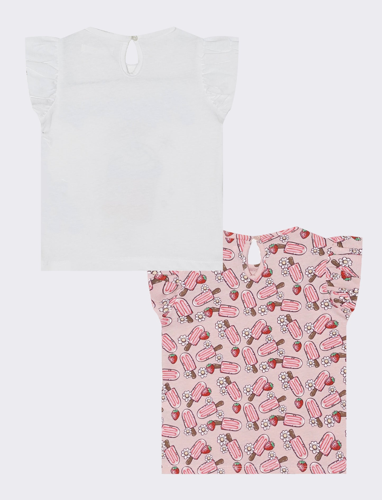 Set of T-shirt with ruffles and print - White