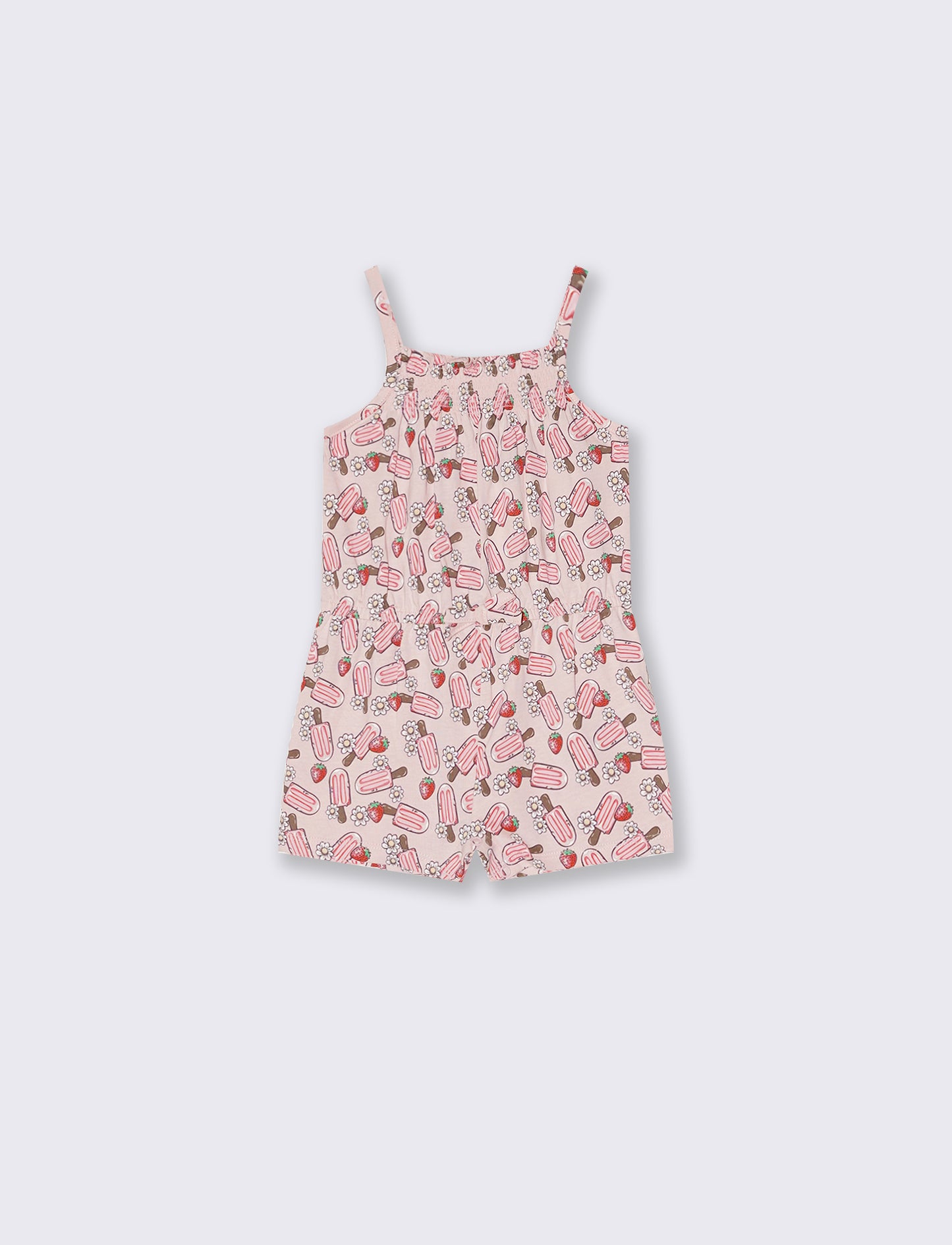 Tuta in jersey a fantasia con bretelline - Rosa