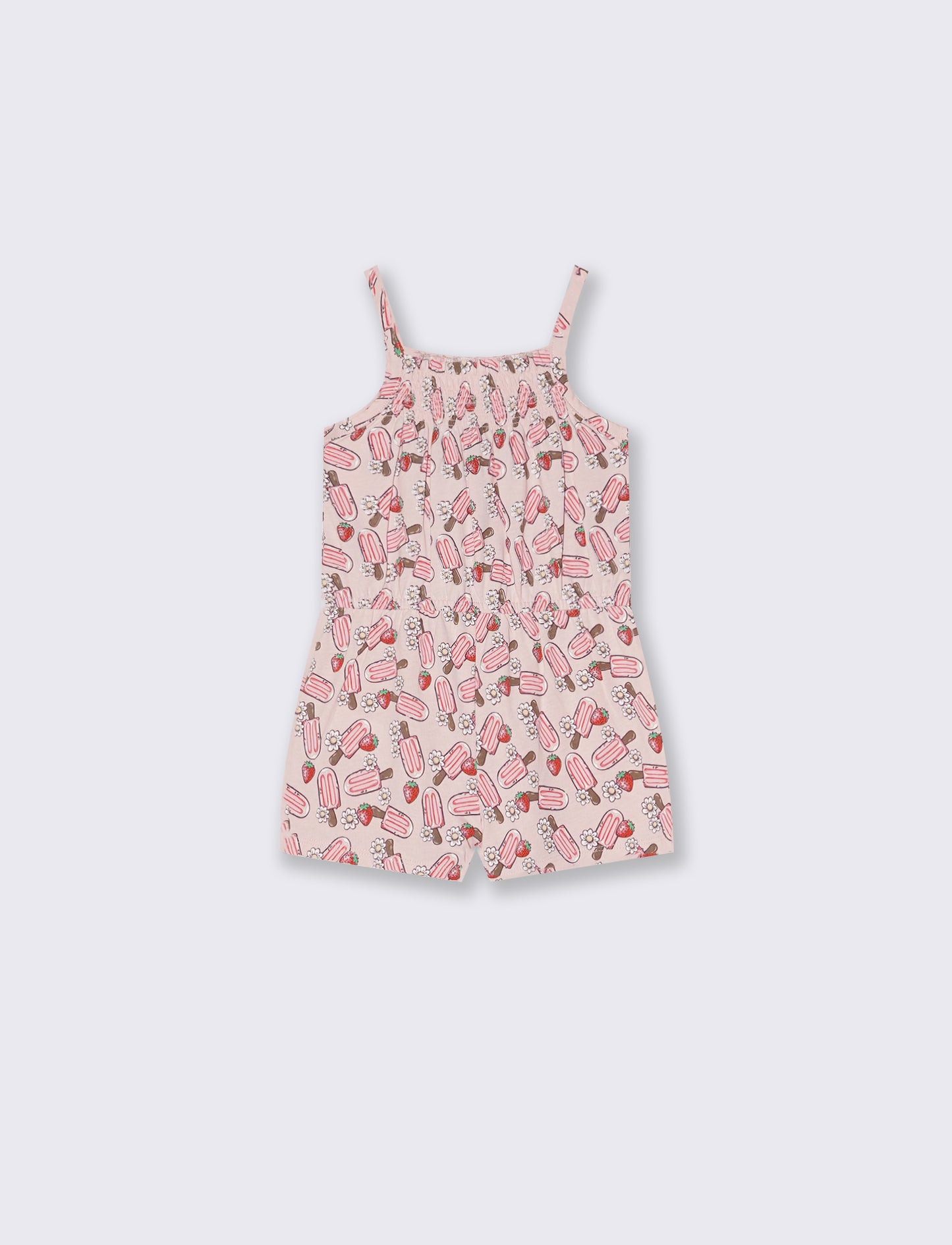 Tuta in jersey a fantasia con bretelline - Rosa