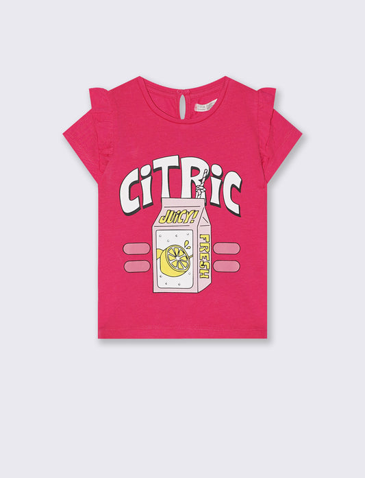 Tshirt con rouches e strass per look casual - Fuxia