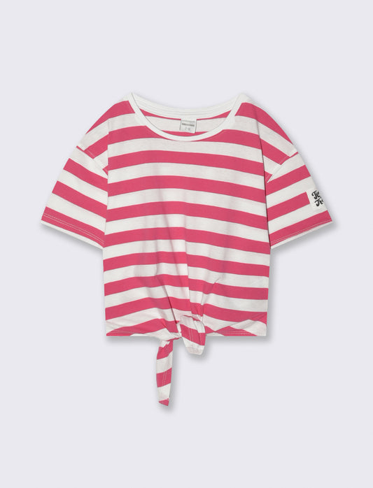 T-shirt in cotone con nodo per bambina - Fuxia