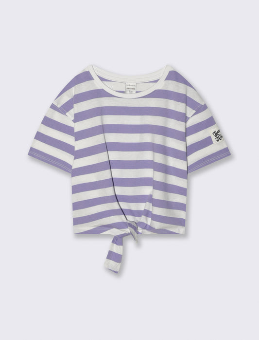 T-shirt in cotone con nodo per bambina - Lilla