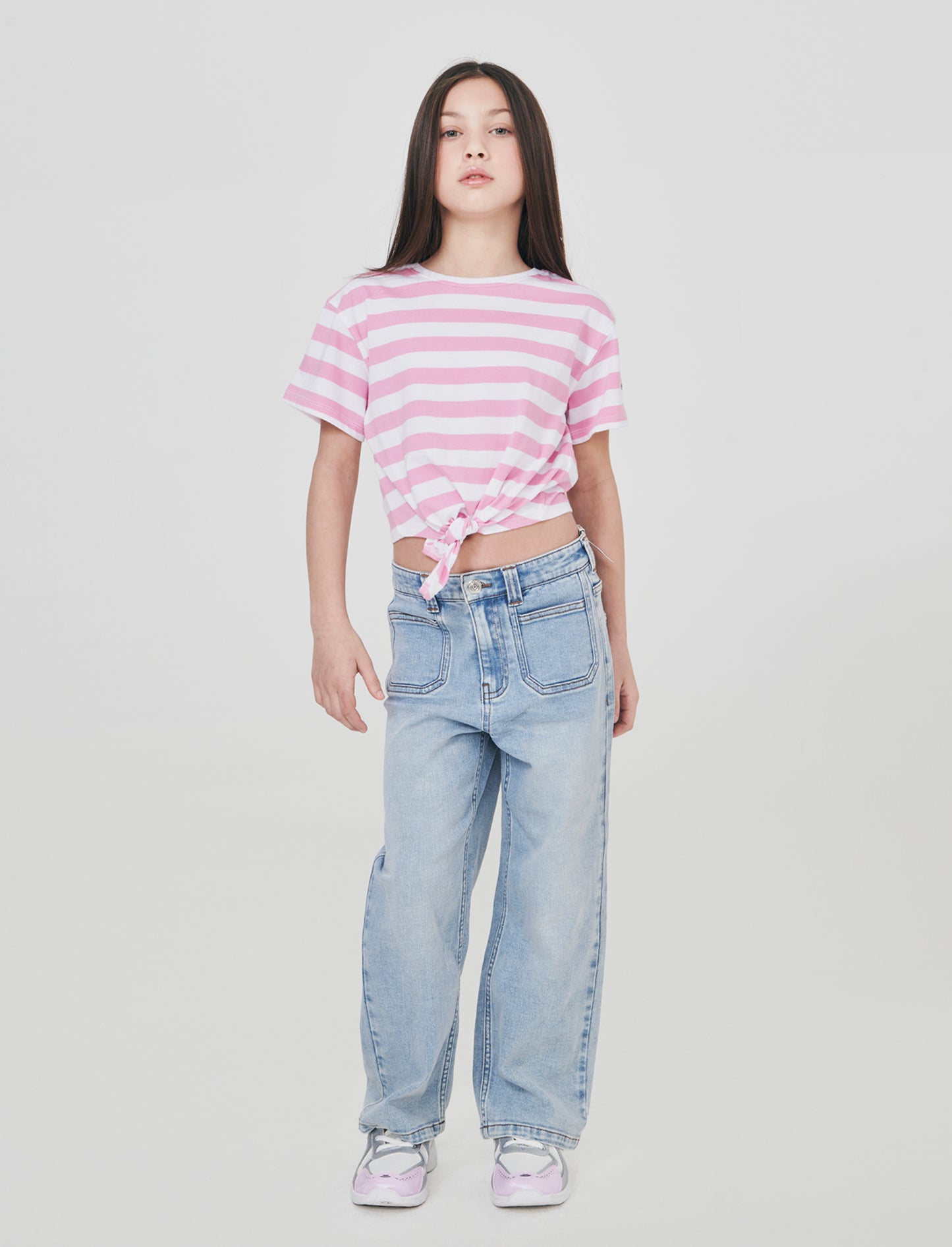 T-shirt in cotone con nodo per bambina - Rosa