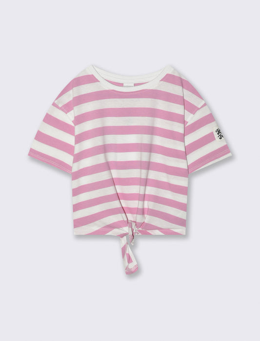 T-shirt in cotone con nodo per bambina - Rosa
