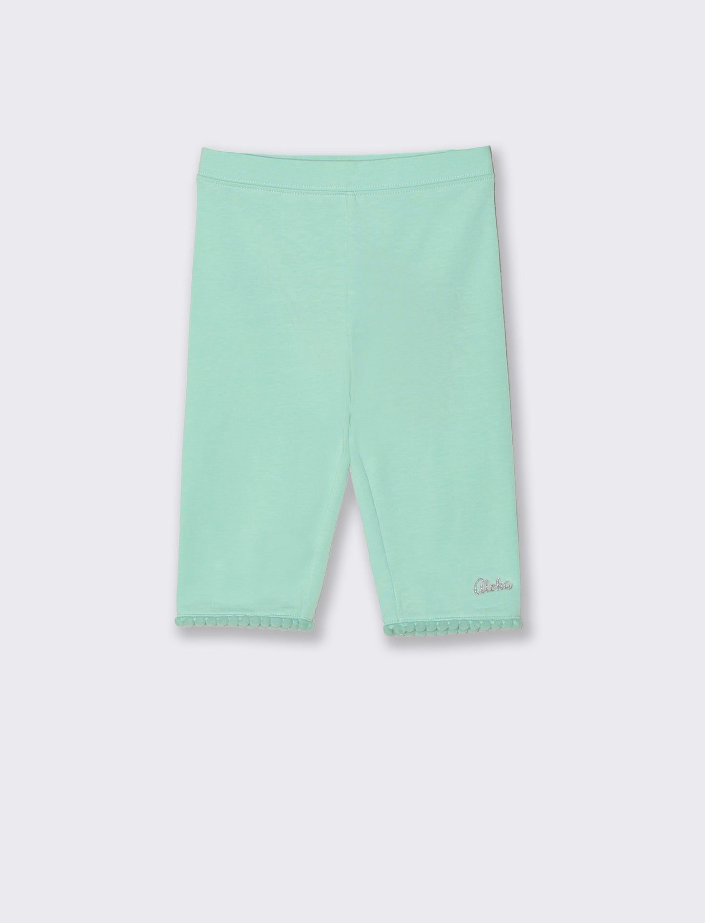 Knee-Length Leggings with Embroidery and Trim - Green