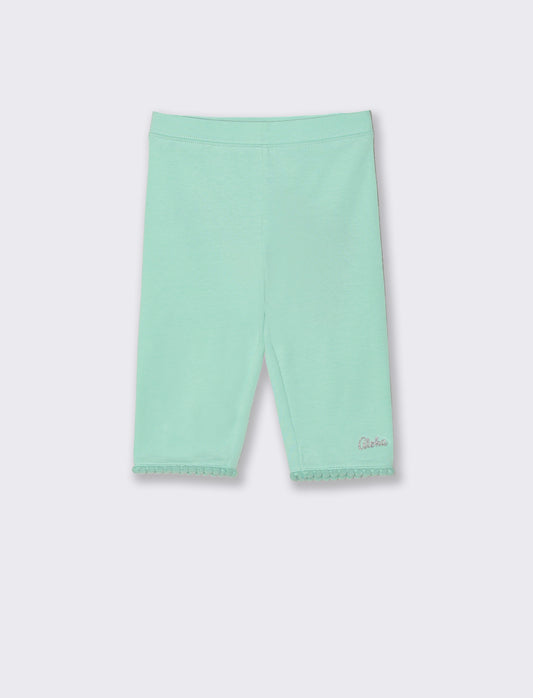 Leggings al ginocchio con ricamo e passamaneria - Verde acqua