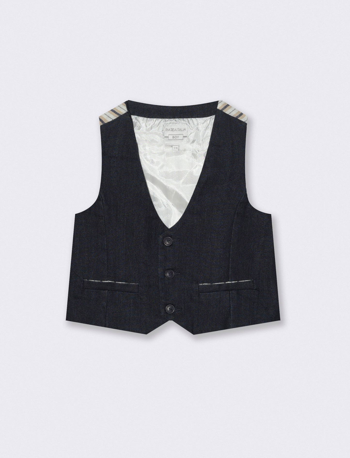 Gilet denim a righe con retro a contrasto - Blu
