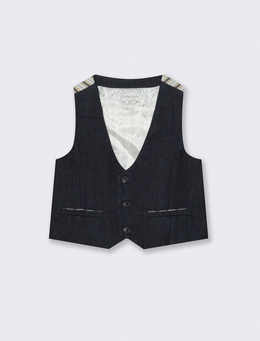 Striped denim vest with contrasting back - Blue