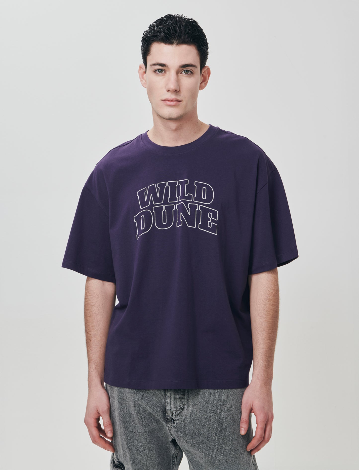 T-shirt cotone con stampa effetto ricamo - Viola