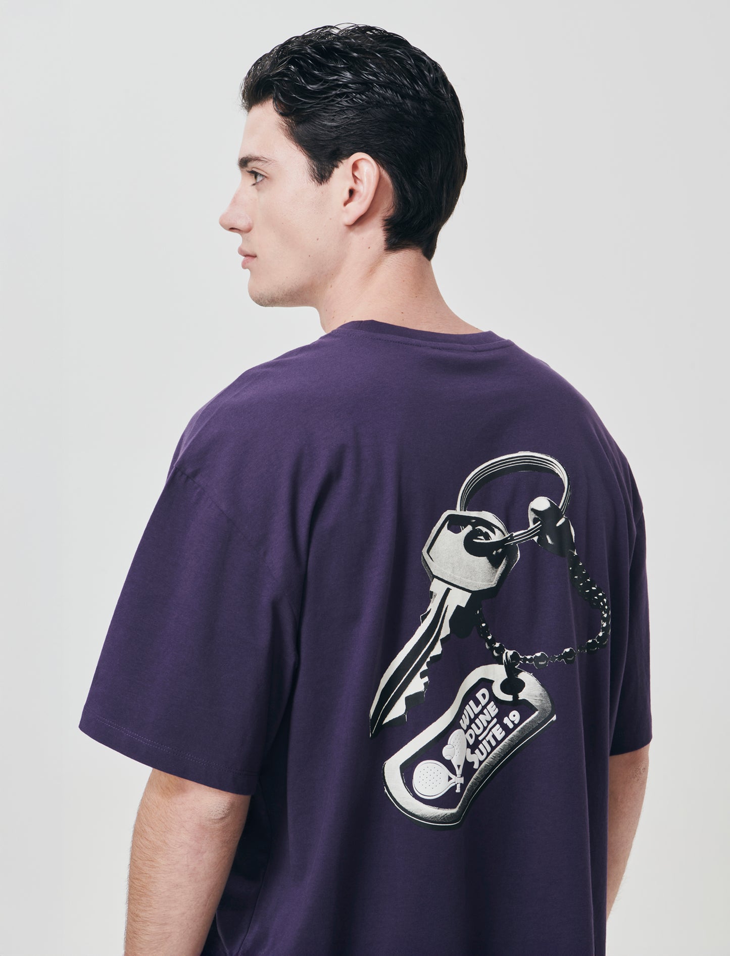 T-shirt cotone con stampa effetto ricamo - Viola