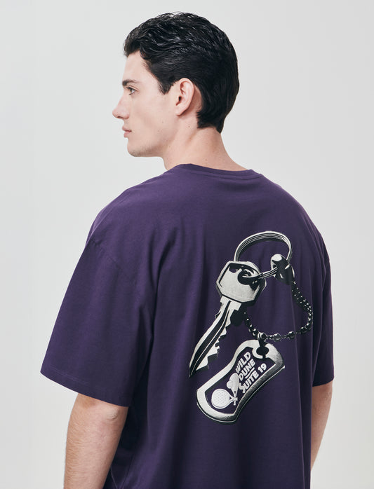 T-shirt cotone con stampa effetto ricamo - Viola