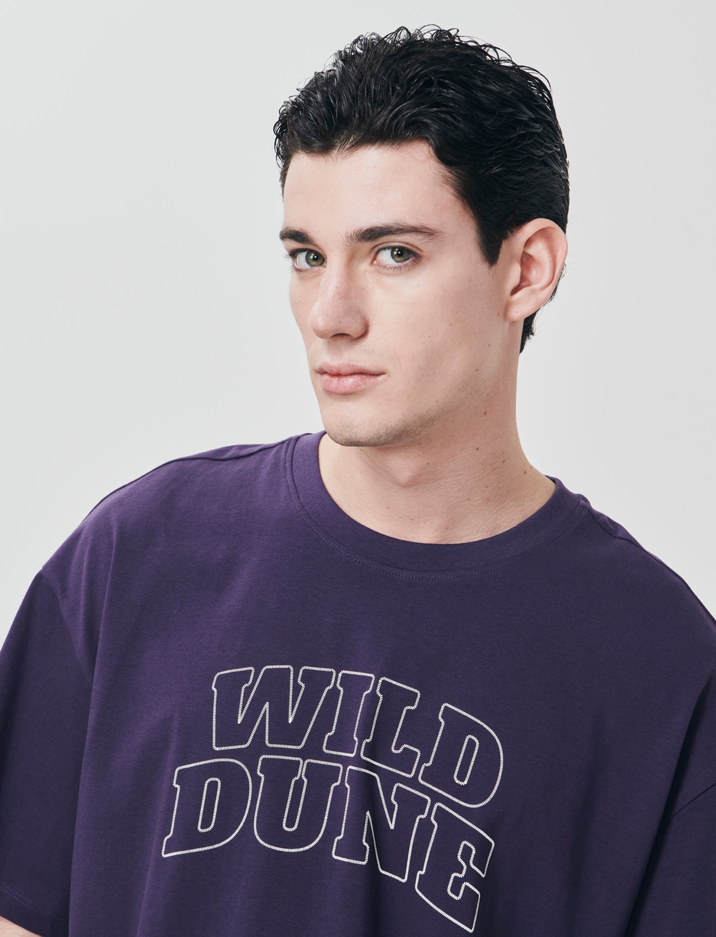 T-shirt cotone con stampa effetto ricamo - Viola