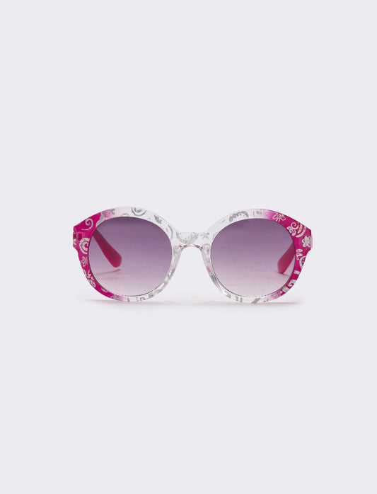 Occhiali tondi con glitter brillanti - Fuxia