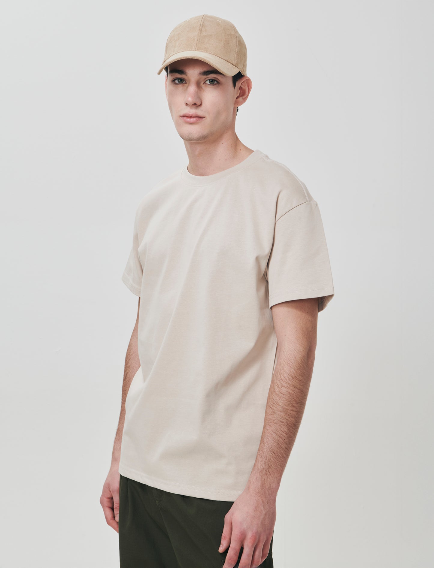 T-shirt girocollo in tessuto premium - Beige