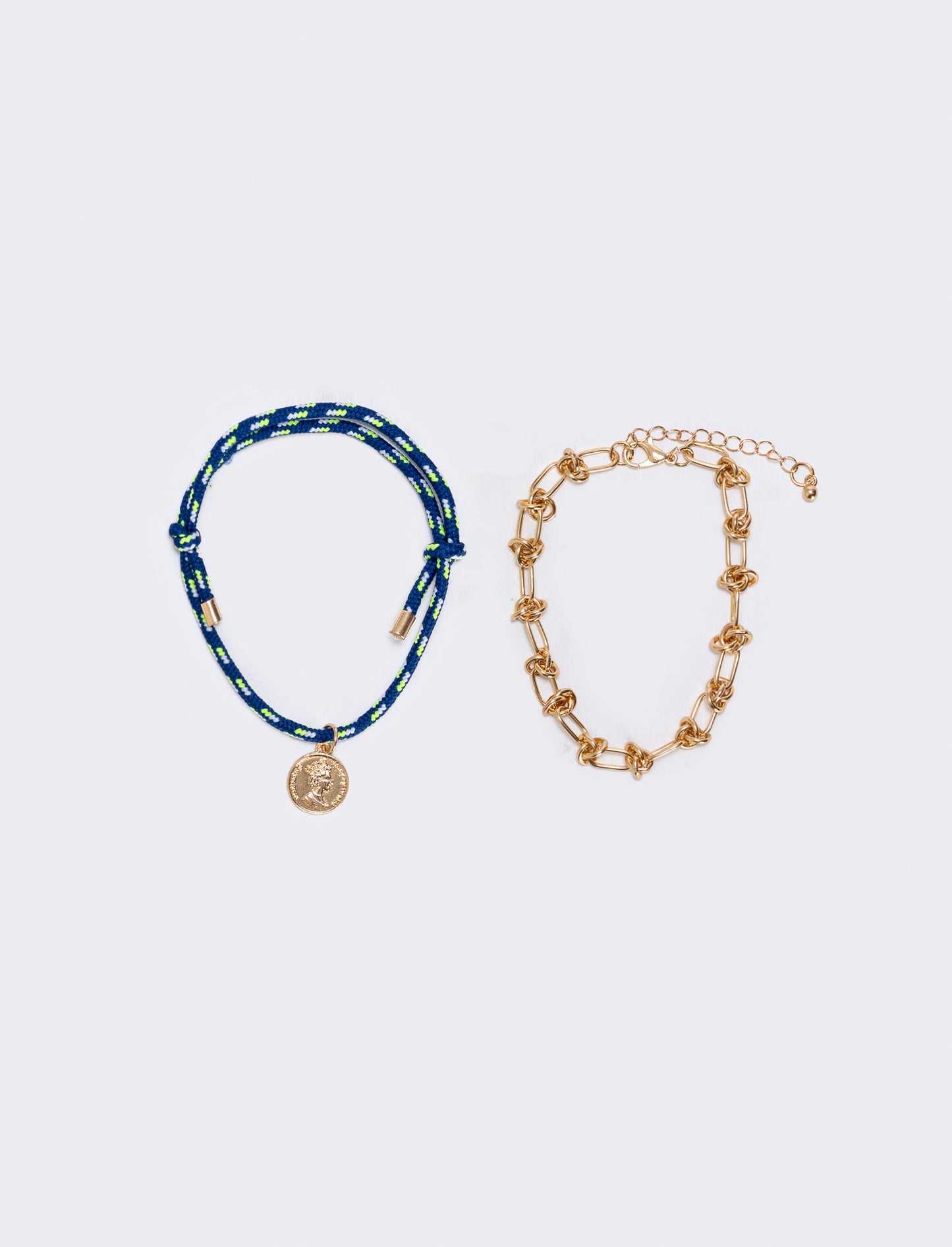 Cavigliera in cordoncino e catenina nodi - Blu