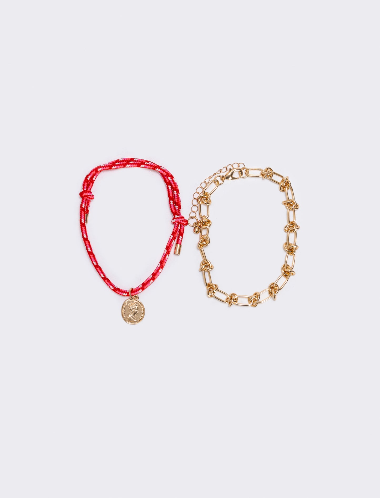Anklet with cord and knot chain - Red