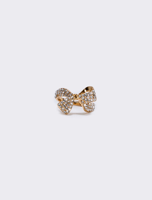 Anello fiocco con strass - Oro