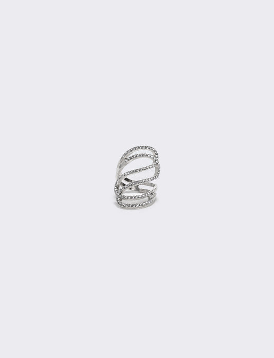 Anello con strass a onda elegante - Argento