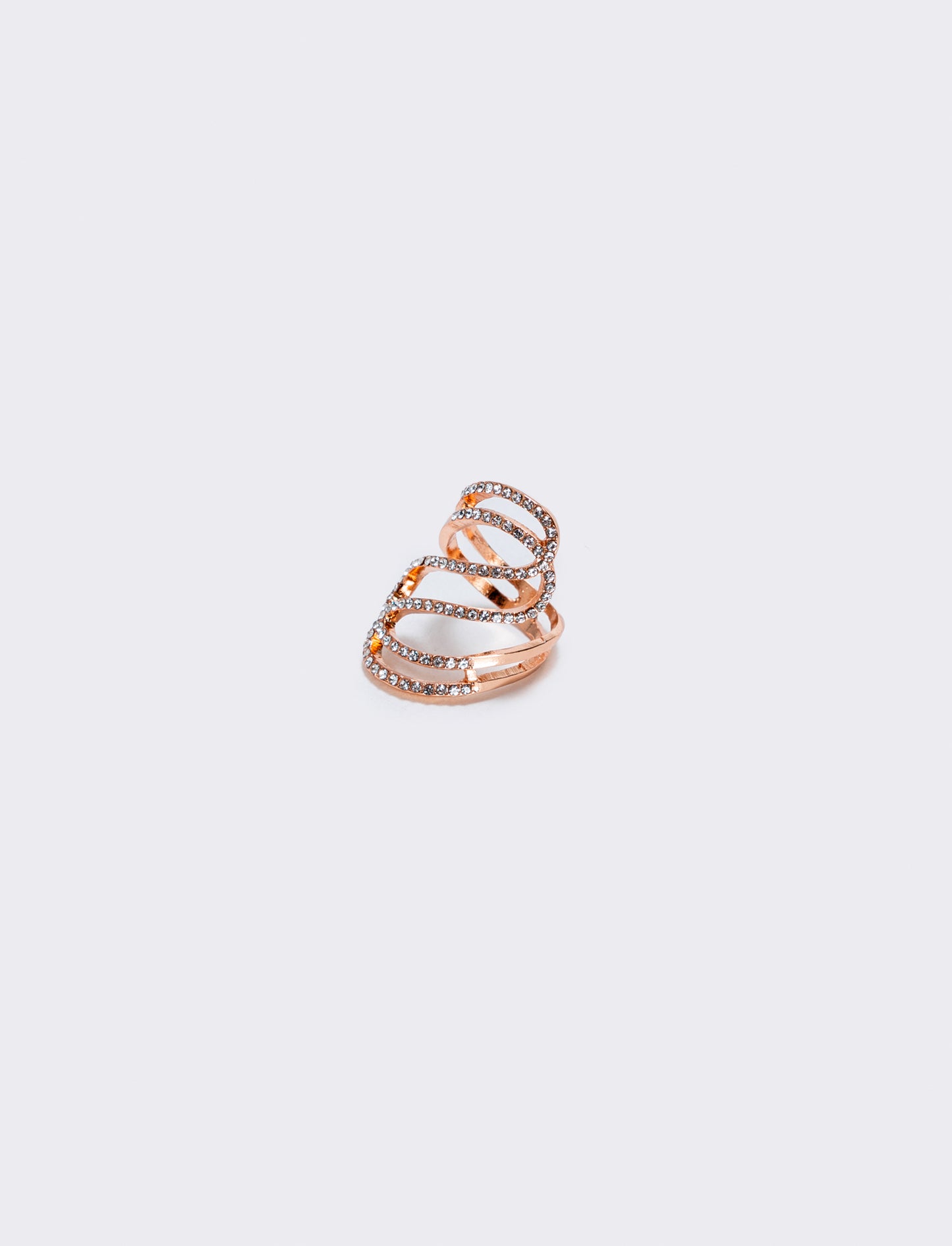 Anello con strass a onda elegante - Oro rosa