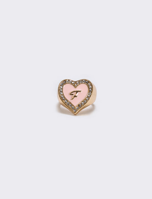 Anello cuore smaltato con strass - var 3